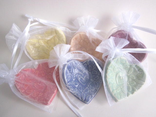5 Heart dishes,Ring dish, Ring holder, Birthday favors, wedding favors, bridal shower favors, Gift bagged,ceramic