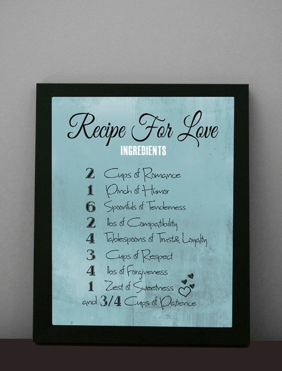 Love Print, Anniversary, Valentines Day Decor, Romance 8X10 "Love Recipe", Valentines Gift, Word Art, Home Decor, For him for her