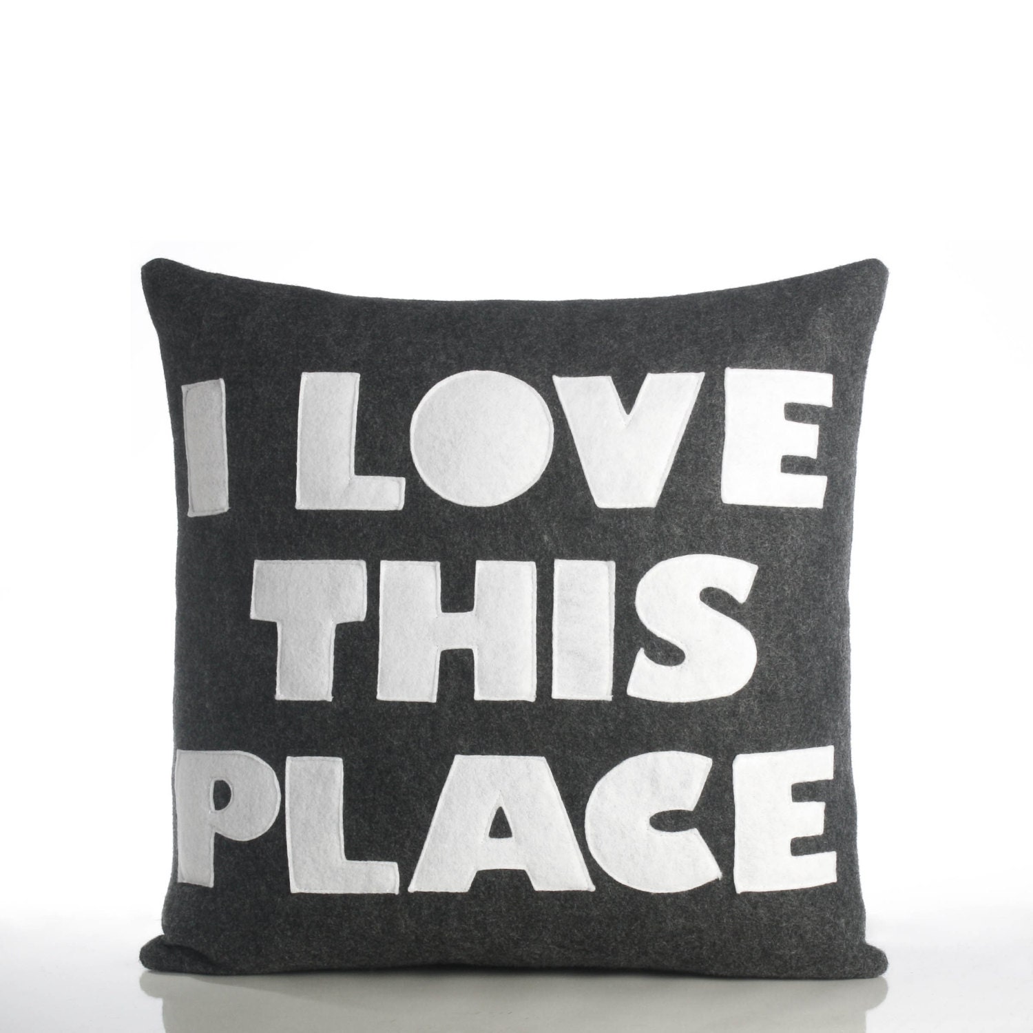 I LOVE THIS PLACE - recycled felt applique pillow 16 in- more colors available