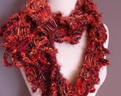 NEW 'Looped Up' - 'Inferno' Knit and Crochet Combination Scarf, Infinity, Cowl (long version) with handmade Button
