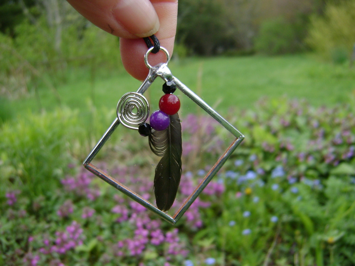 Crow Raven Feather Black Glass Pendant Ornament Spirit Guide Solstice Birthday Mothers Day Gift OOAK