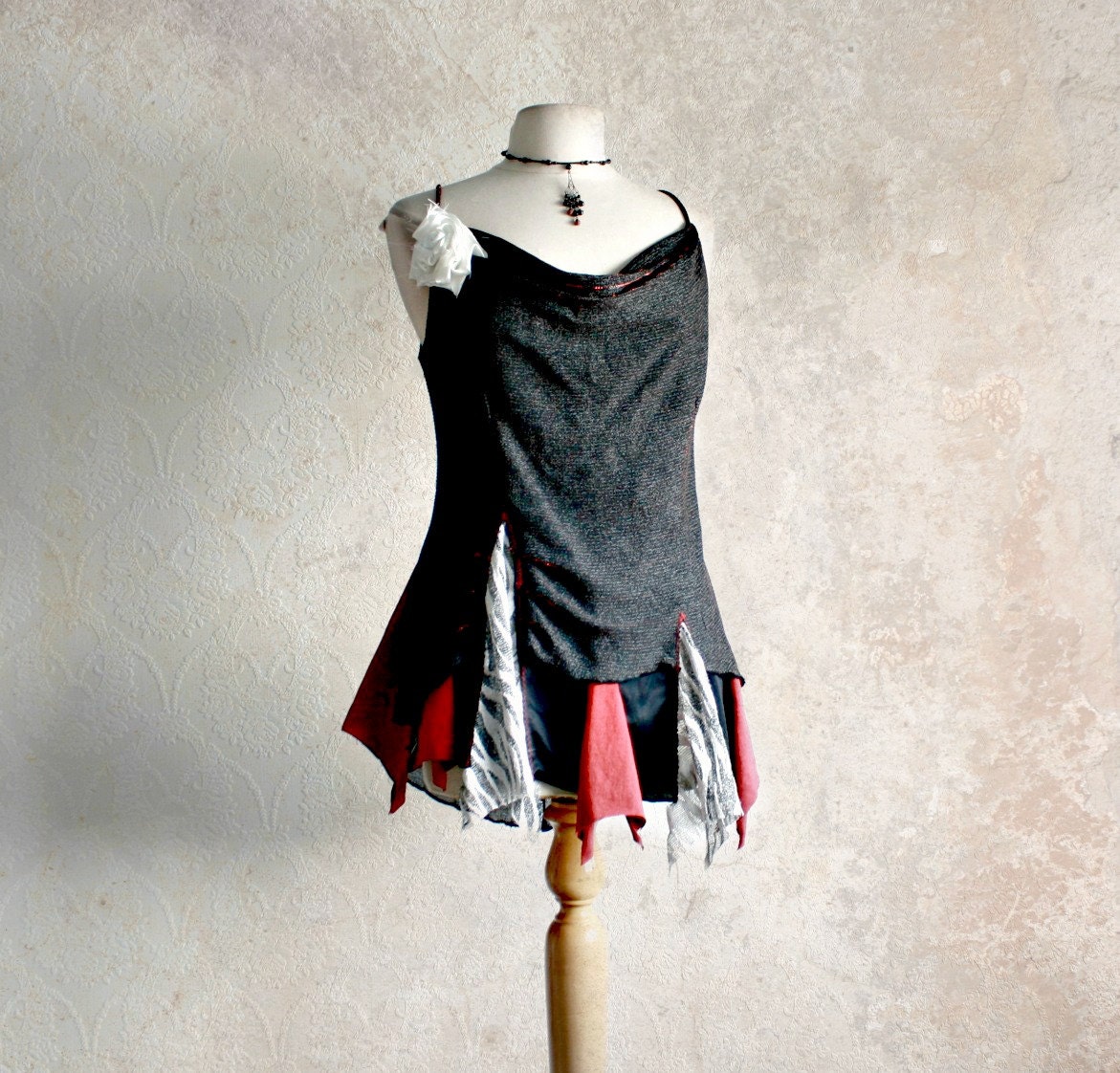 Bohemian Black Top Women's Clothing Red Tunic Tattered Clothes Goth Shirt Sleeveless Tank Eco Friendly Ladies Top Large 'SYDNEY'