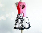 Hot Pink Boston Terrier Women's Sundress Black and White Upcycled Dress Lace Trim Eco Fashion Dog Lover Clothing Medium 'SASSI'