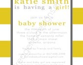 Katie- bold stripe one yellow- Custom Baby Shower Invitation - PRINTABLE INVITATION DESIGN