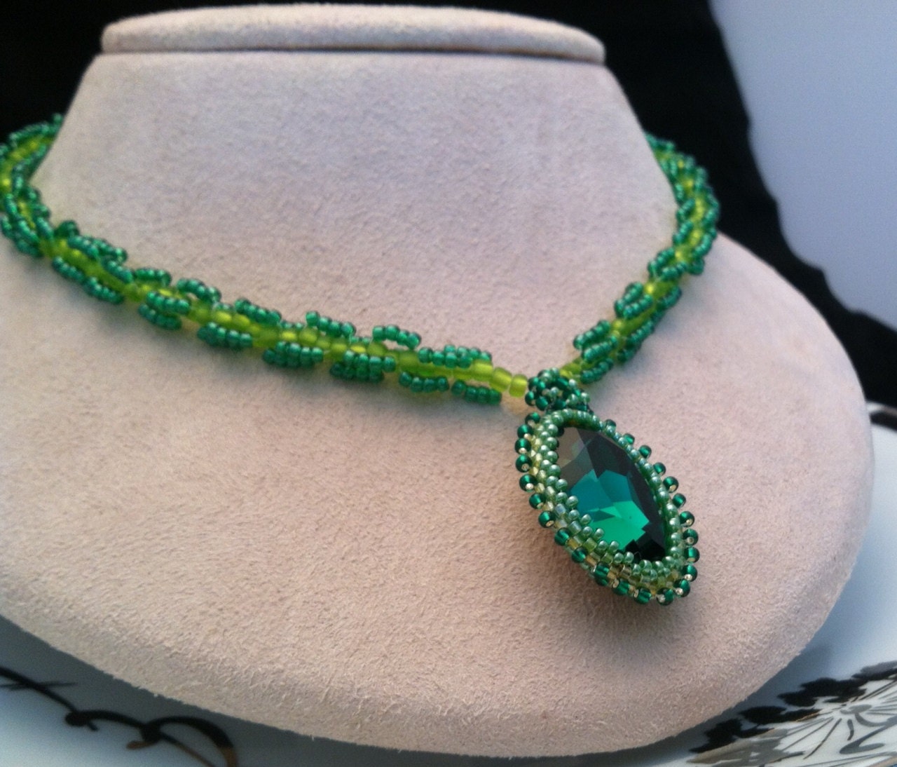 OZ Inspired Emerald Green Swarovski Crystal Pendant Beaded Necklace