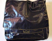 Water Resistant Handbag, Black Raincoat Fabric Bag, Big Flap Crossbody Bag