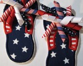 Iron on Applique - Patriotic Flip Flops with Bows