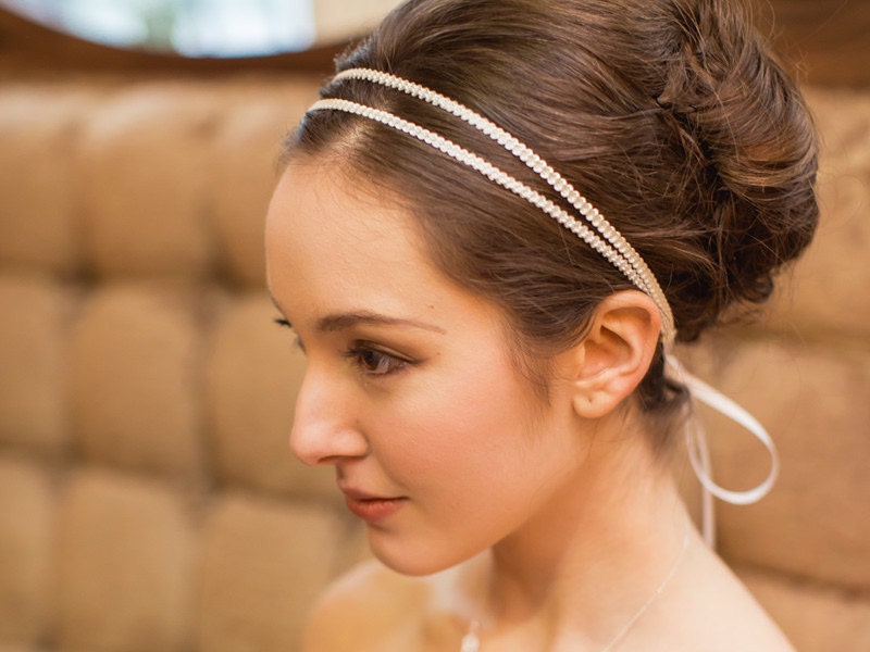 Double Bridal Headband / Embroidered Grecian Wedding Hairband / Bridal Hair Accessory (Athena Headband)