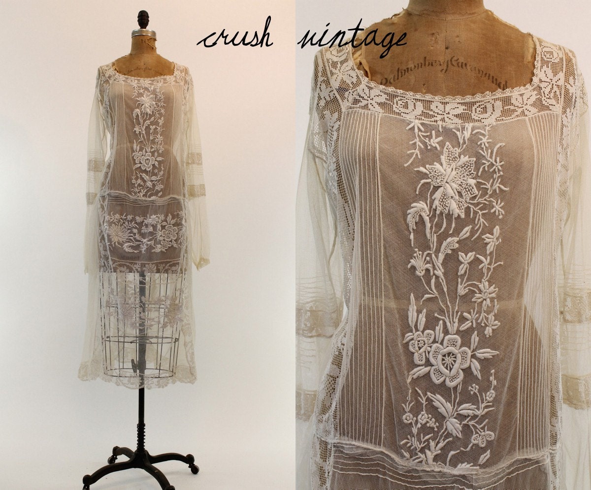 Reserved 1920s Edwardian Wedding Dress M-L / 1920s Lace Gown / The Lucille Dress