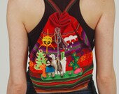 Vintage GUATEMALAN Cotton Back Pack Ethnic Rainbow with Llama & Village Woman