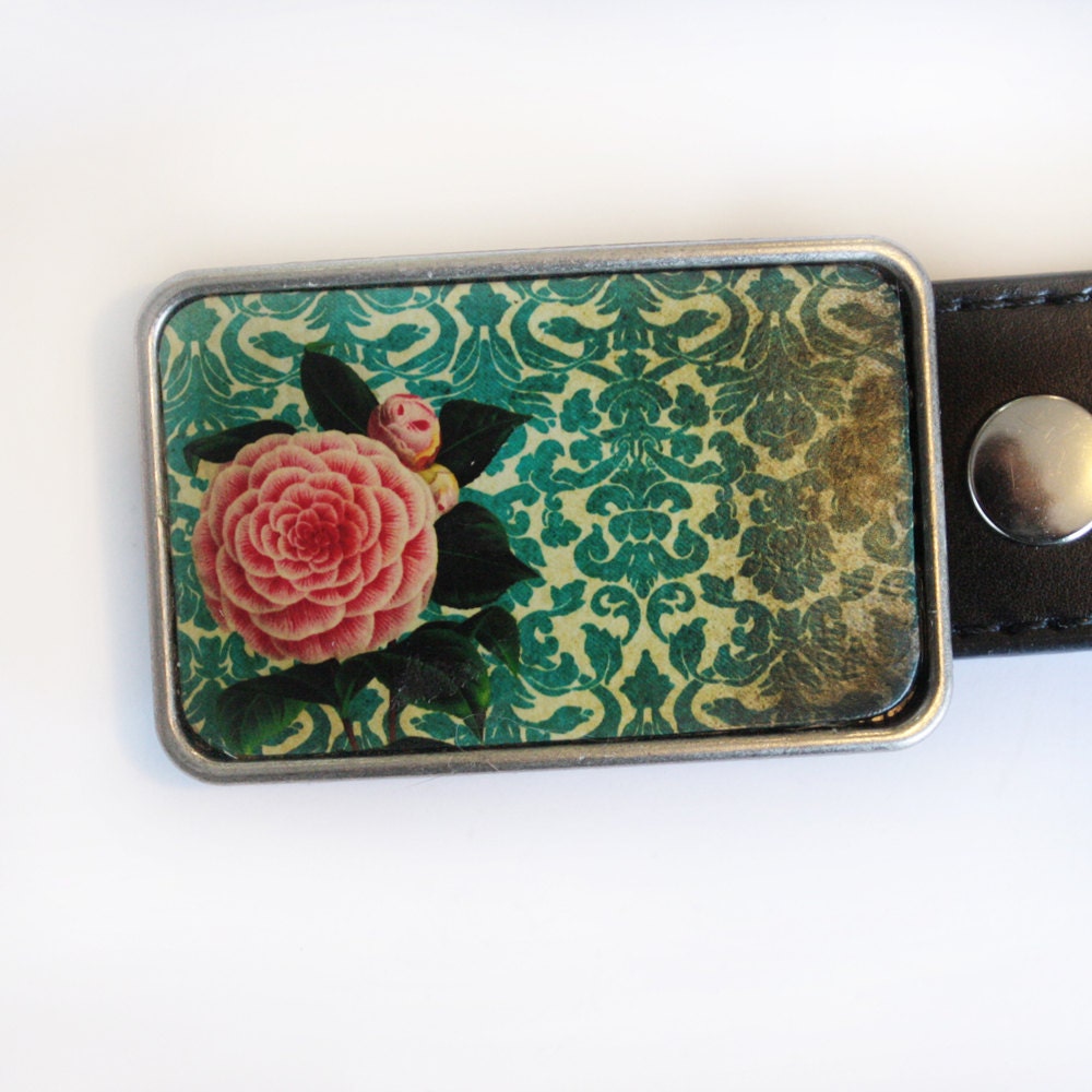 Belt Buckle with Vintage Flower FREE SHIPPING