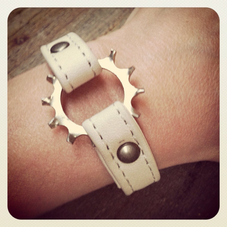 Steampunk Leather Bracelet Sprocket Gear Unisex Handmade Jewelry