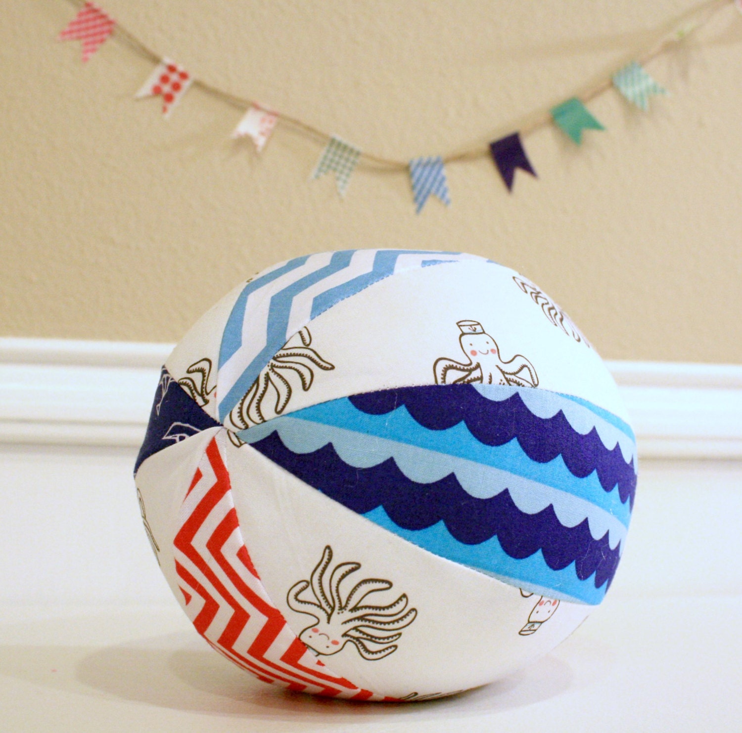 Organic Toy Ball - Octopus - Let's Set Sail - Medium Size - Red, White and Blue