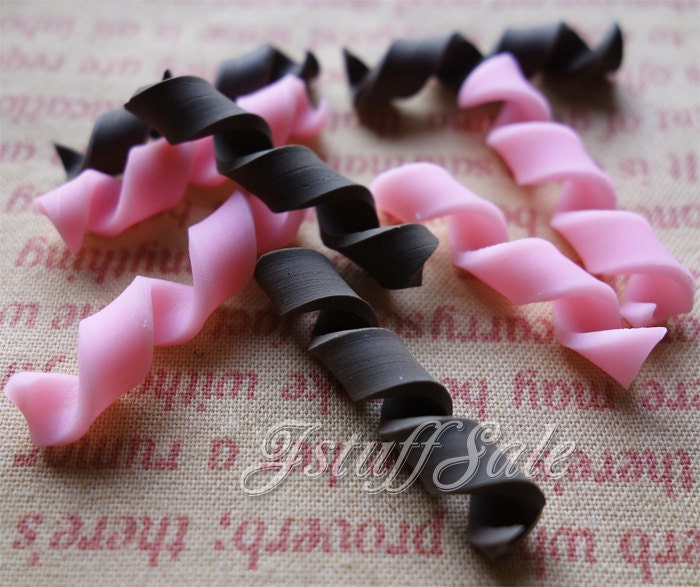 10 pcs Miniature Chocolate Curls for crafts (E08) Pink & Brown Mix