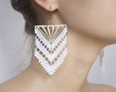 Lace earrings - Tank Girl Chevron -  Black or White with bronze