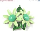 50%OFF SALE Lime Green Enamel Flower Power Figural Pin Vintage Jewelry Brooch
