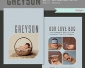 INSTANT DOWNLOAD - Greyson Birth Announcement -Boy Templates- 5x7- Templates for Photographers-WHCC specs