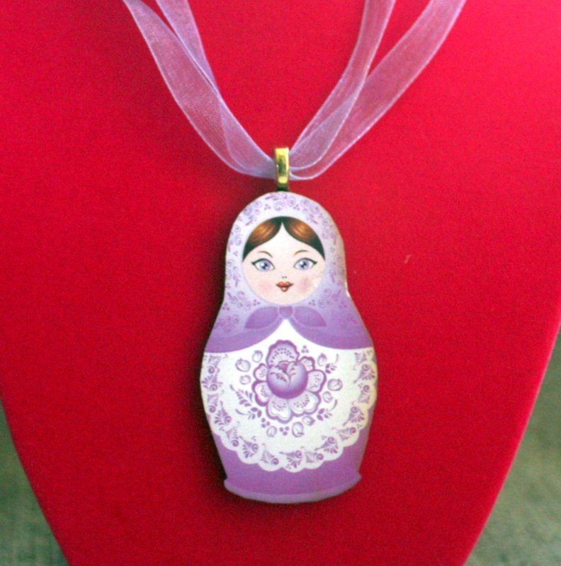Lavender Matryoshka Doll Pendant Necklace