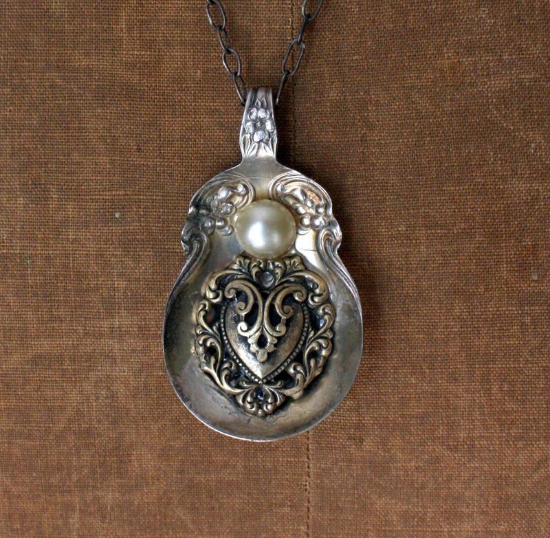 Vintage Spoon and Upcycled Jewelry Pendant