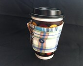 Reusable Coffee Cozy - Upcycled Madras