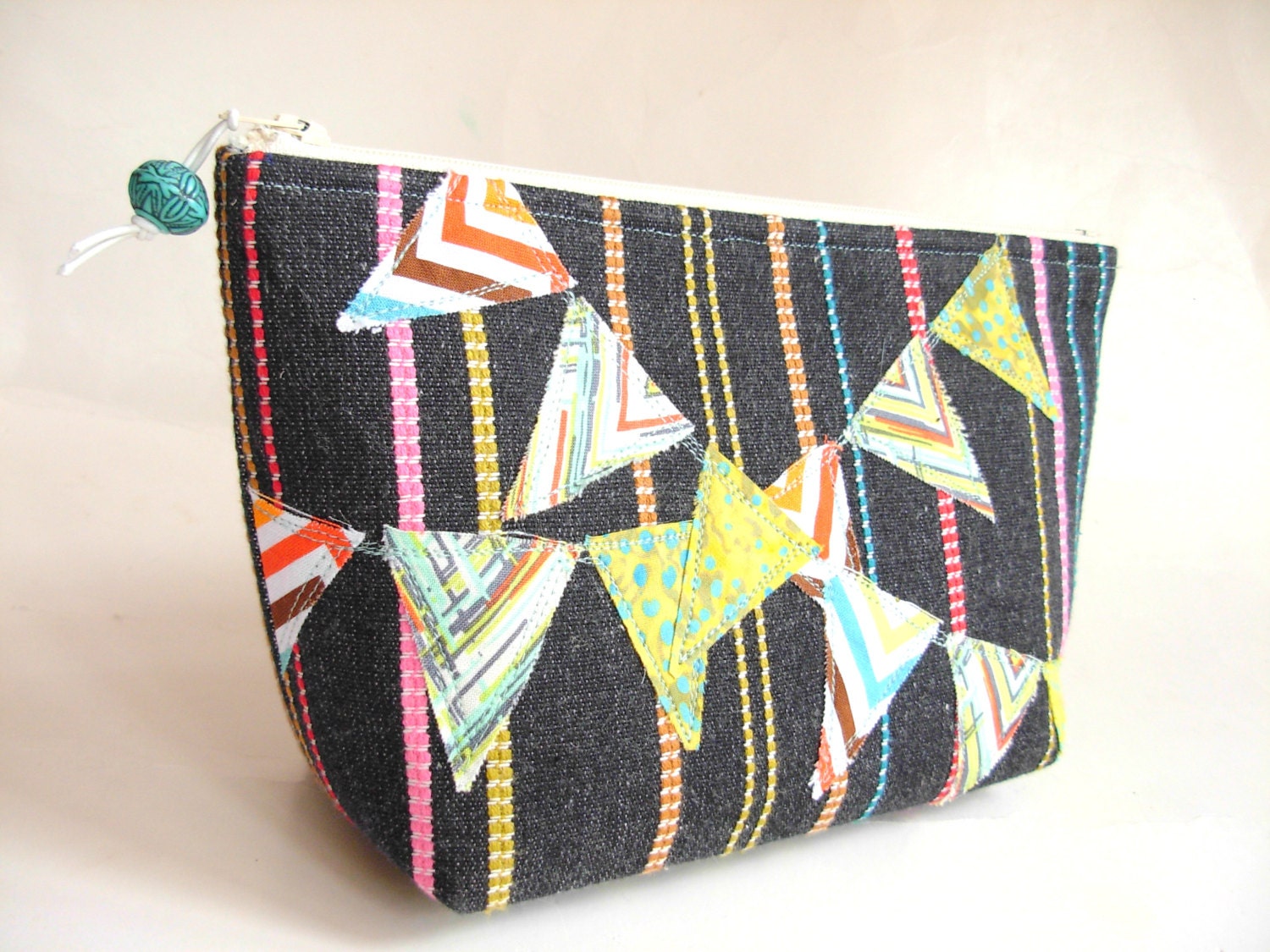 Zippered Pouch in Navy Blue Stripe - Banner Up