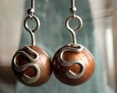 Reclaimed Copper Domed Earrings, Sterling Silver Serpentine, Celtic
