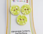 Handmade Textured Ceramic Button - Set of 3 - Chartreuse