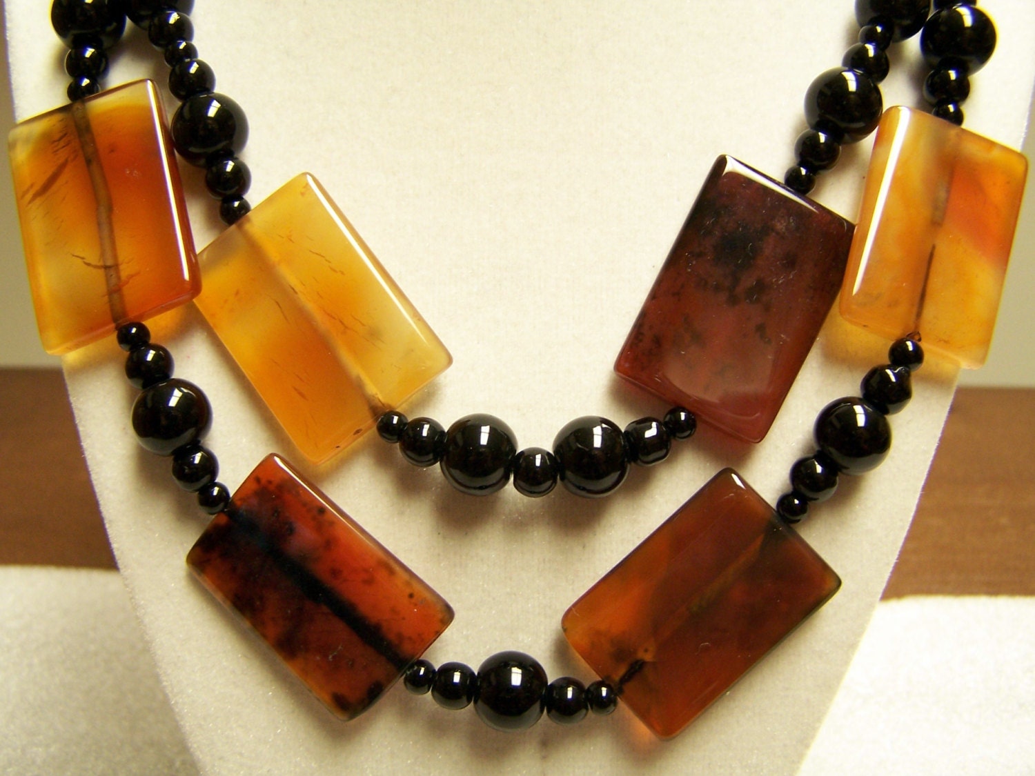 Black Glass With Amber Necklace