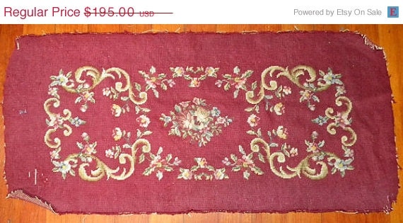 SURPRISE 30% Off Sale- Beautiful Antique Victorian Roses Wool Needlepoint Tapestry Bench Pillow Cover