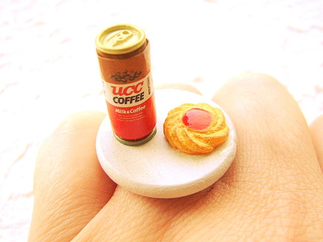 Kawaii Japanese Ring Canned Coffee Cookie Miniature Food Jewelry