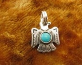 Charm - Sterling Silver -Thunder Bird Charm - Silver Eagle Charm Turquoise Charm - Animal Jewelry - Southwest Jewelry 925