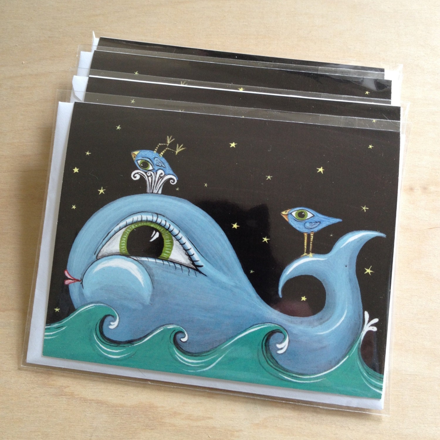 Set of 4 Blank Whale Cards 