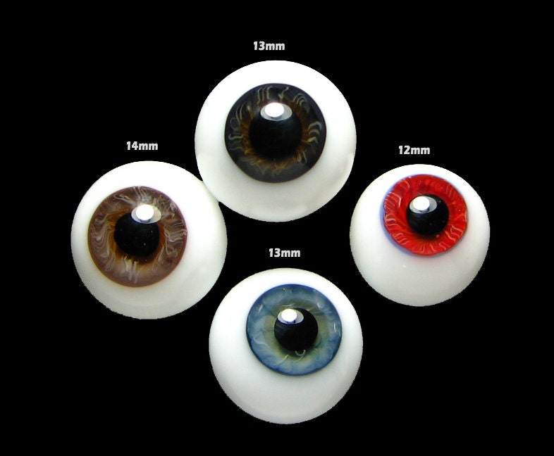 4 SMALL Single German Mouth Blown Glass Eyeballs - NOT pairs