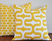 Decorative Geometric Pillow Cover Set 20x20 inches Yellow and White 20x20 Pillow Covers