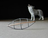 Brooch, Minimalist, Sterling Silver, Fabricated, 14kt Gold, Oxidized, Lightweight