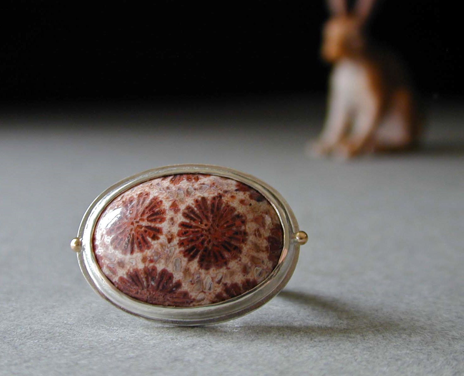 Coral Ring, Fossil Ring, Sterling Silver Jewelry, Fossilized Coral, 14kt Gold, Minimalist Design