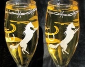 NEW Country Western Wedding Champagne Flutes, Horse Themed Wedding, Personalized Wedding Glasses