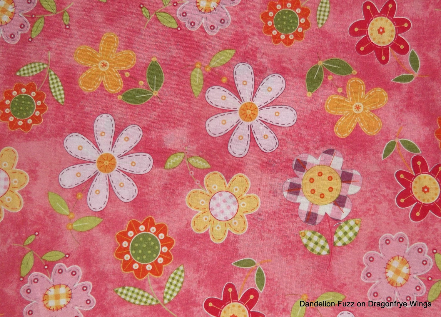 Country Patchwork Floral on a Pink/Orange Background
