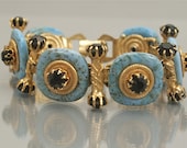 Vintage Egyptian Revival Bracelet Molded Turquoise Glass Red Glass