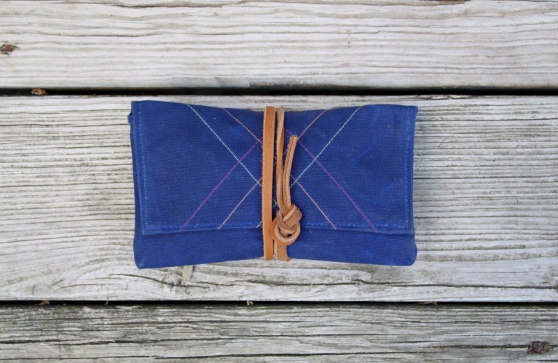 waxed canvas geometric neon stitched pouch rustic bag waxed canvas tobacco pouch style cell phone clutch