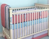 Coral and Aqua Matelasse Crib Set Bedding