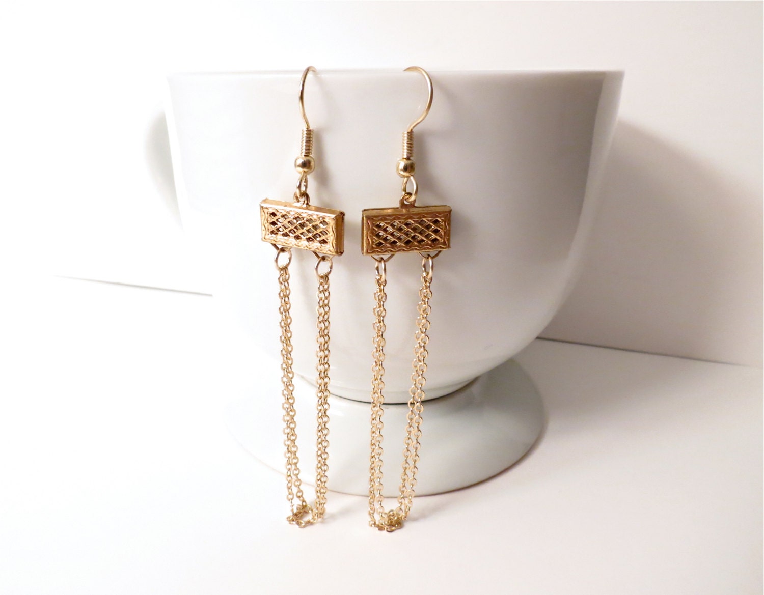 Extra Long Gold Chain Dangle Earrings : simple metal fashion accessories, surgical steel - Summer SALE 20% off