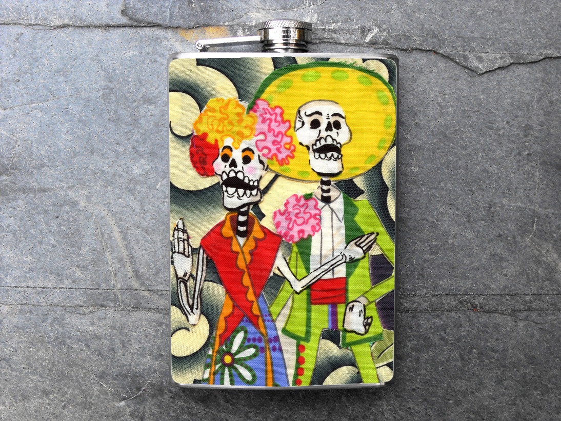 FD183 - Dia De Los Muertos Stainless Steel Flask - 8oz. Day Of The Dead