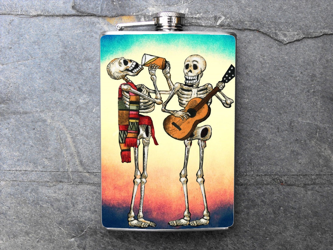 FD384 - Dia De Los Muertos Decorated Stainless Steel Flask 8oz