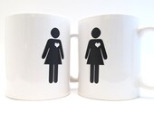 Pair of Coffee Mugs - Girl meets Girl - Black and White