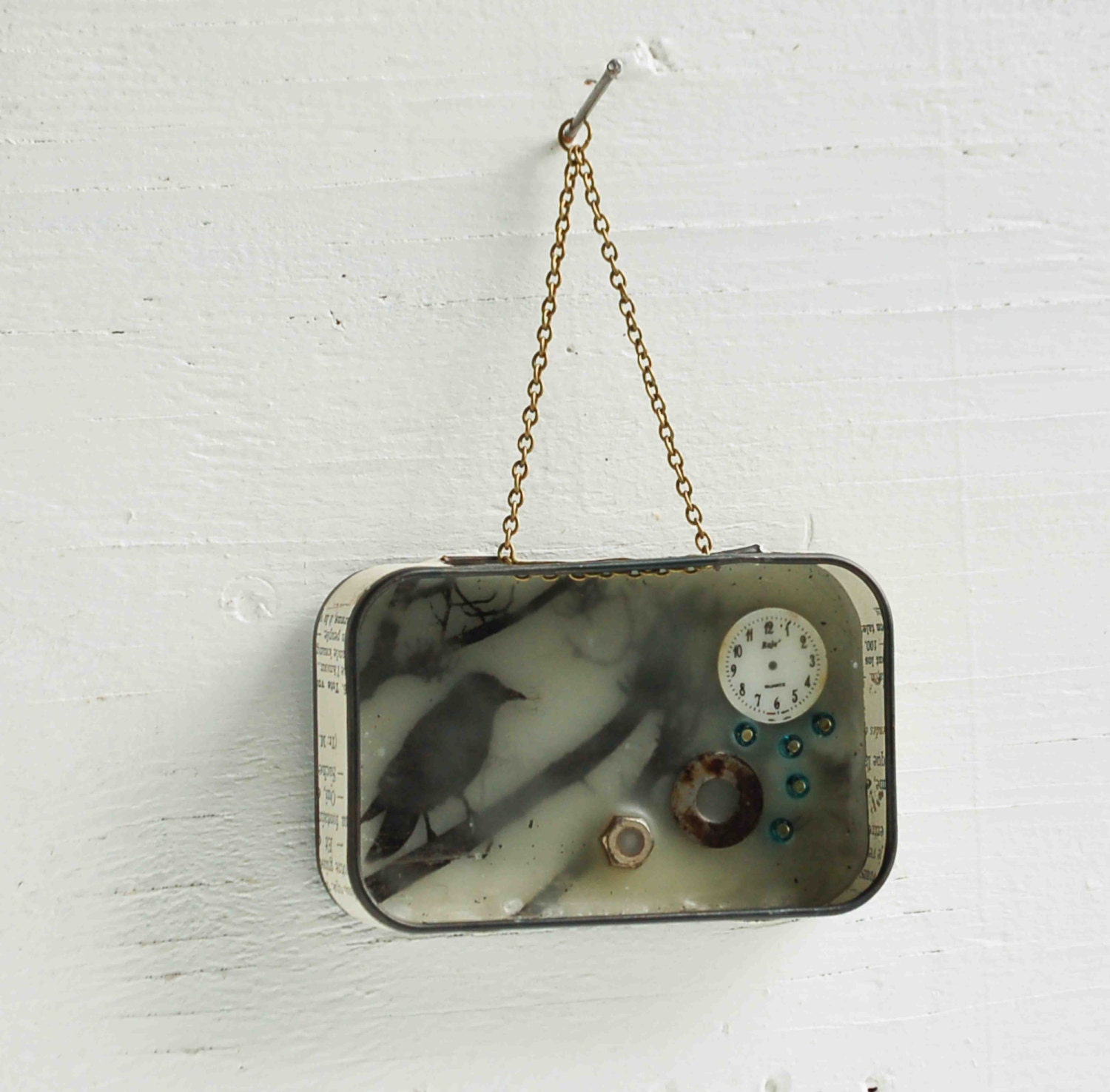 Blackbird TIME Original Encaustic Tiny Mixed Media Painting