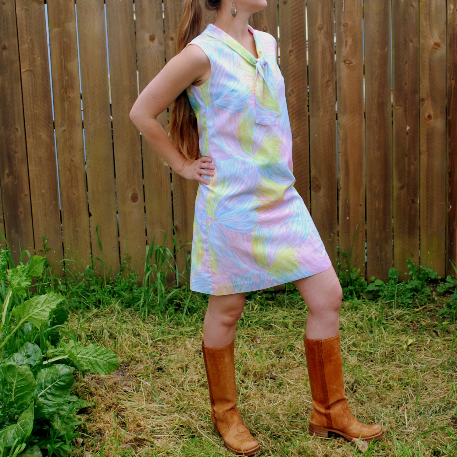 Vintage 60's Pastel Brush Stroke Fritzi Shift Dress