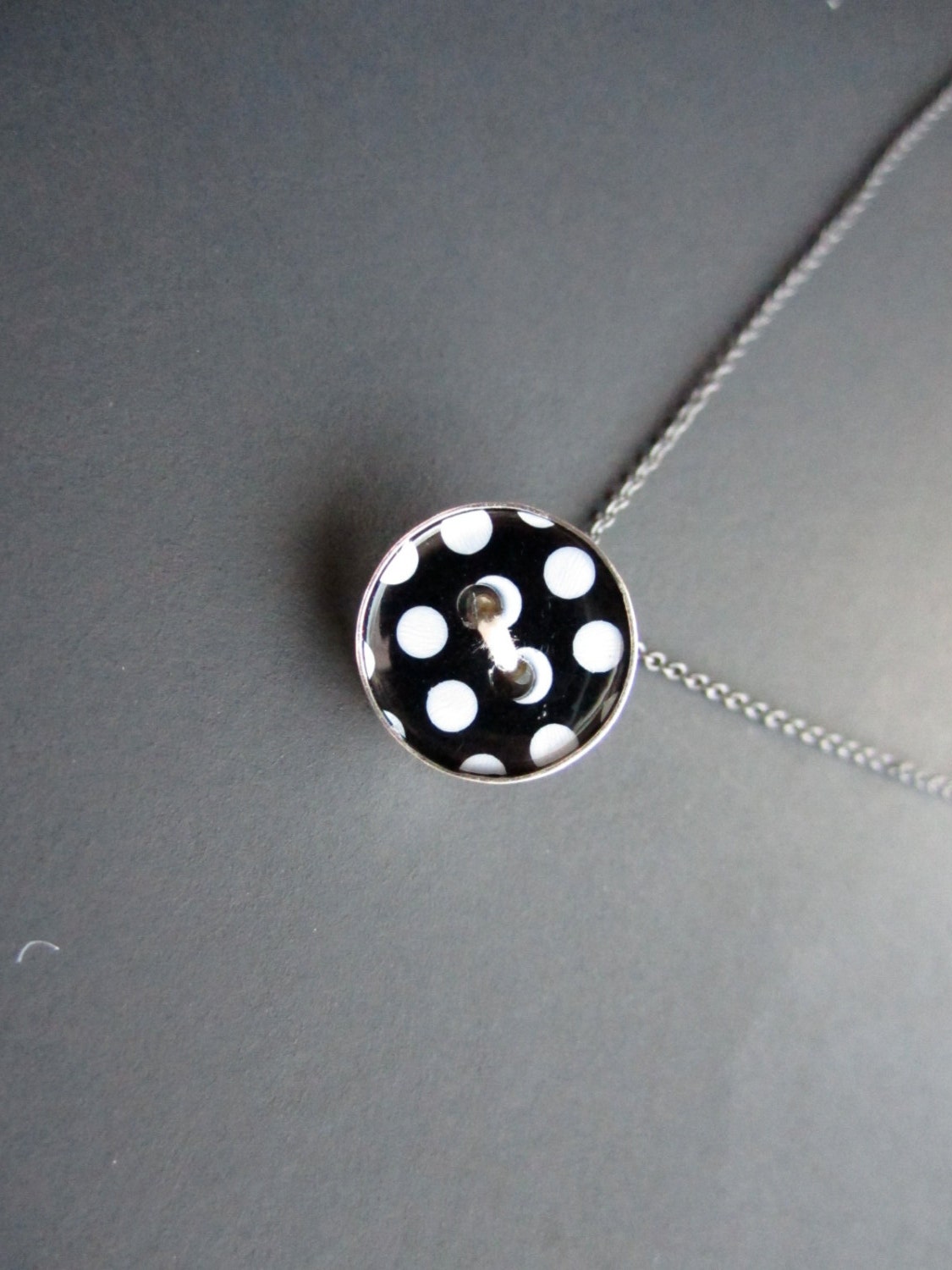 Black and White Button Pendant -sterling silver necklace
