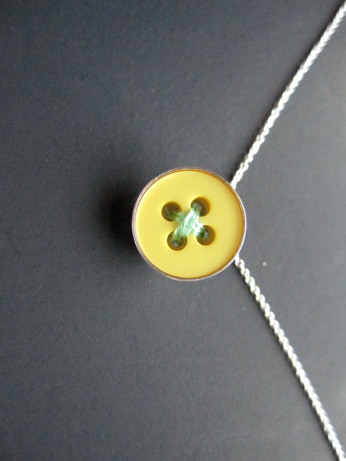 Yellow Button Pendant -sterling silver necklace