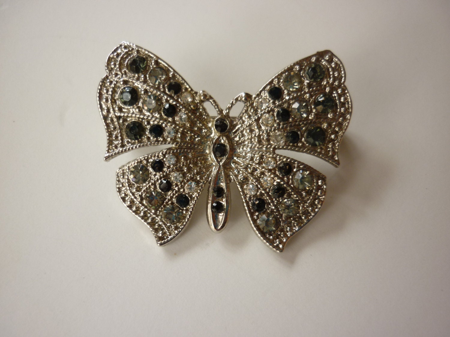 Art Deco Butterfly Pin with Rhinestones